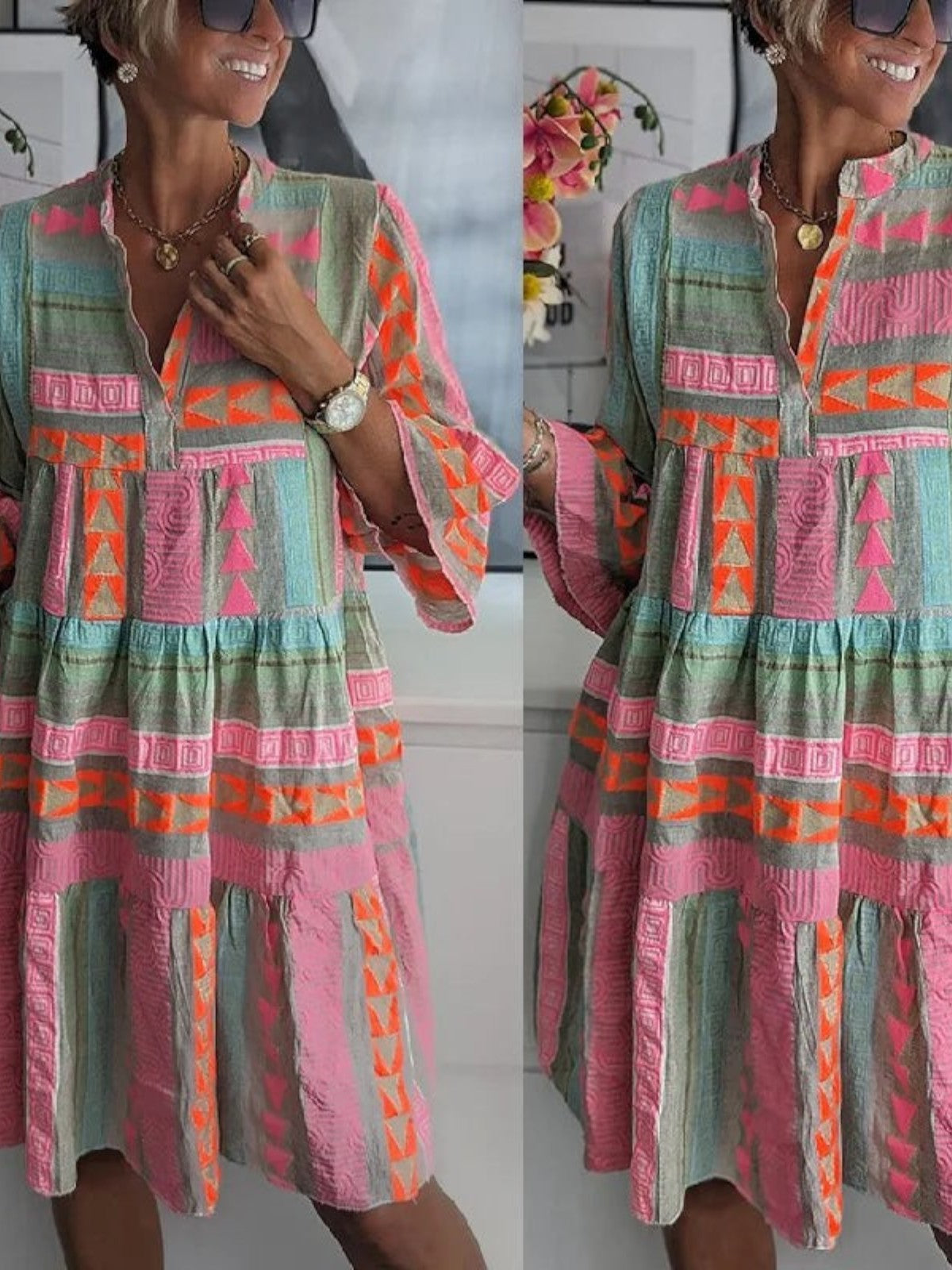 Ava Chic V-Neck Cotton Hemp Summer Dress