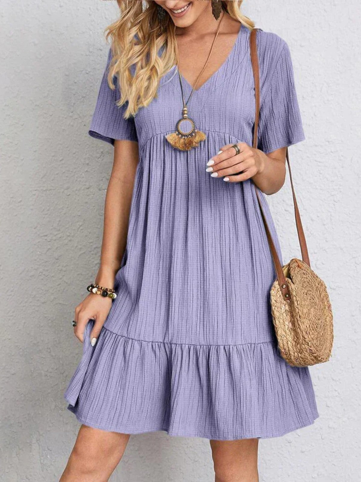 Audrey Trendy Boho Ruffle Hem Mini Dress