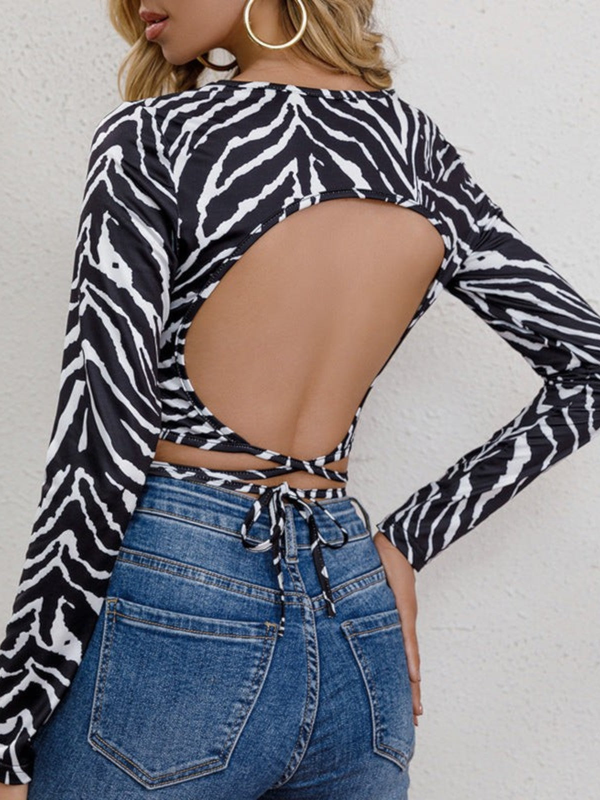 Remi Long Sleeve Zebra Print Crop Top