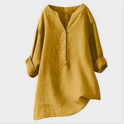 Veronique™ Elegant Cotton-Linen V-Neck Blouse