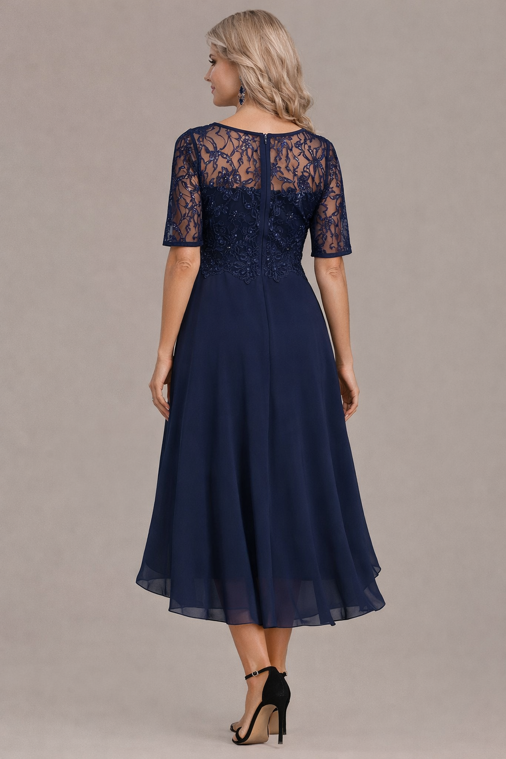 Sophie Elegant Lace Sleeve Round Neck Dress