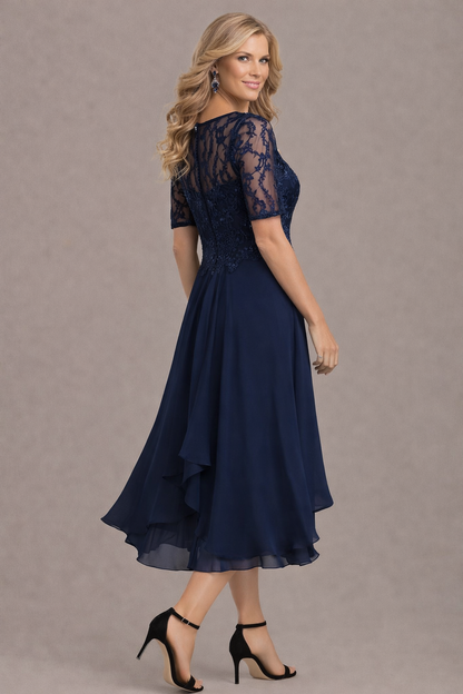 Sophie Elegant Lace Sleeve Round Neck Dress