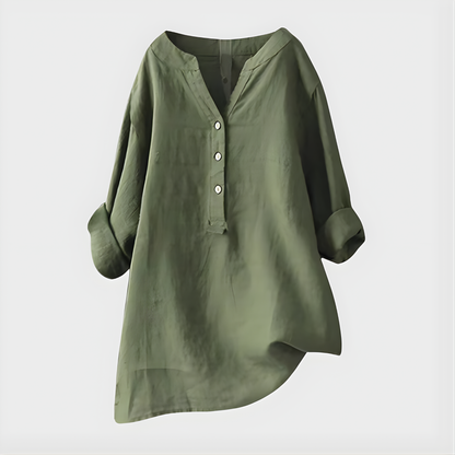 Veronique™ Elegant Cotton-Linen V-Neck Blouse
