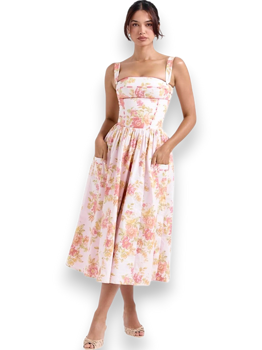 Isla Rosebud Floral Vintage Midi Dress