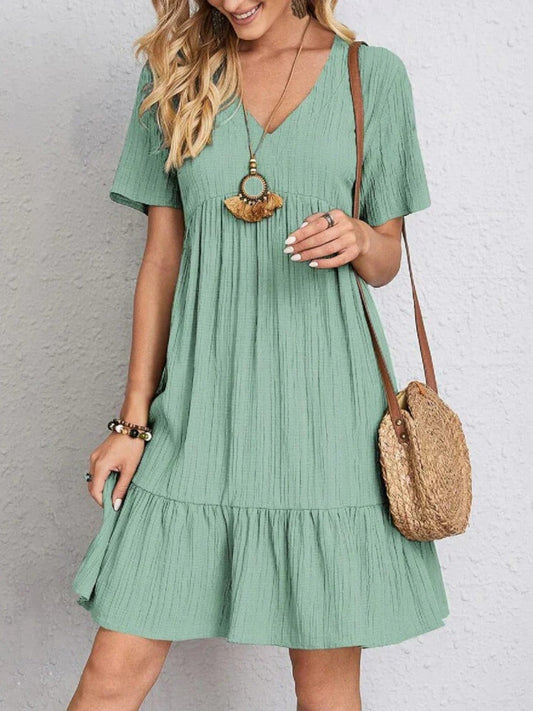 Audrey Trendy Boho Ruffle Hem Mini Dress