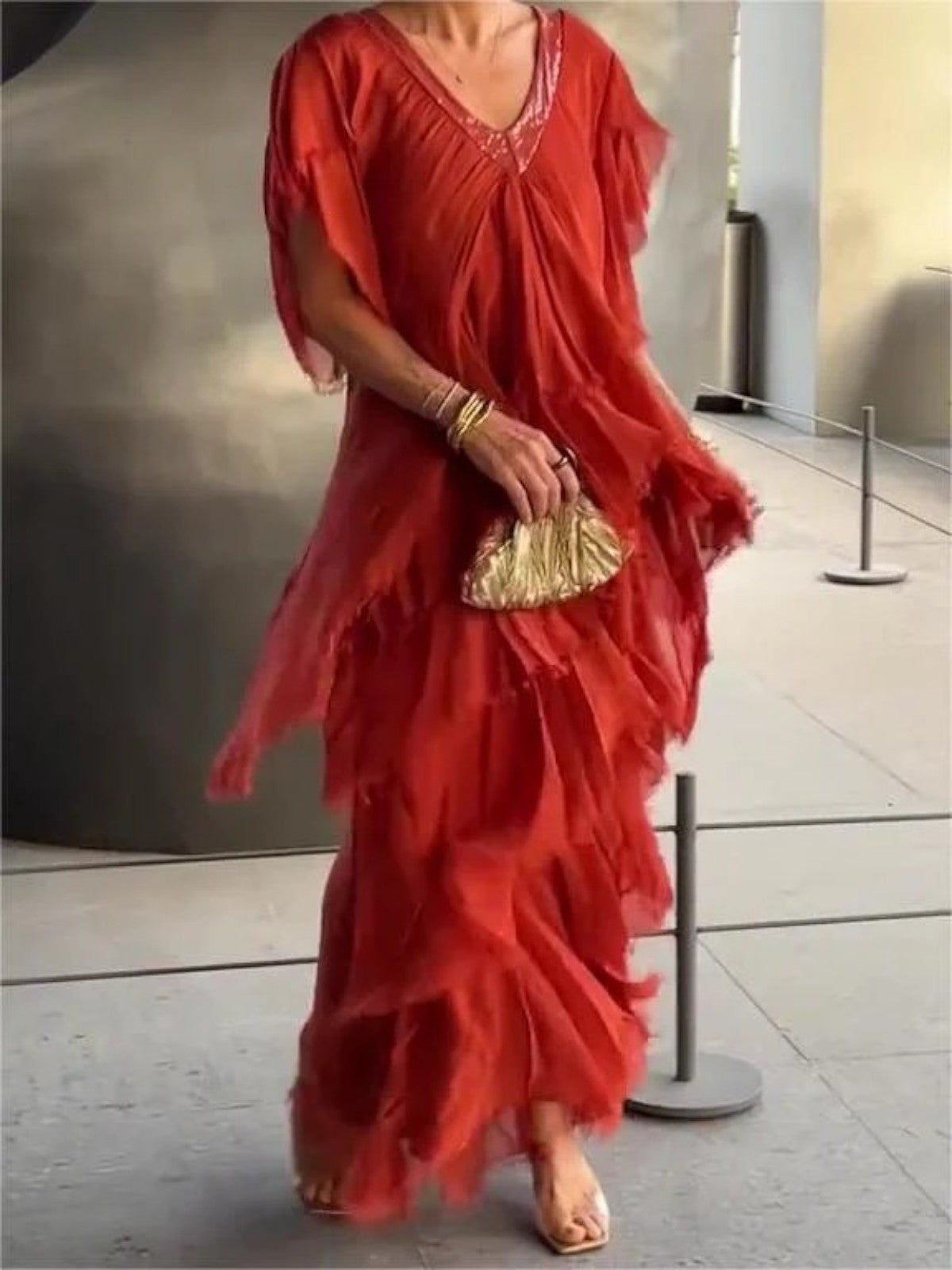 Blaise Ruffled Short Sleeves V-Neck Maxi Dress