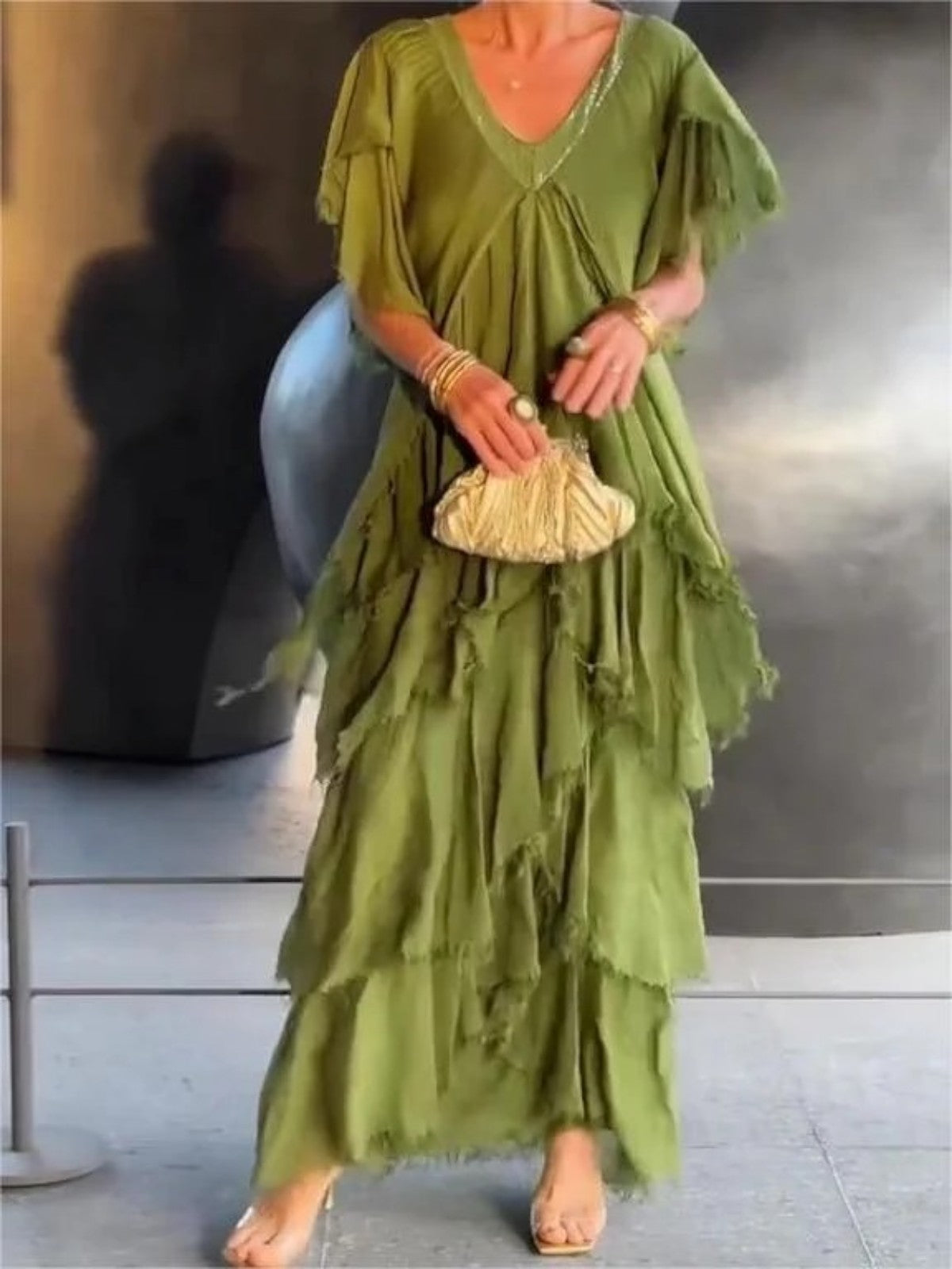 Blaise Ruffled Short Sleeves V-Neck Maxi Dress