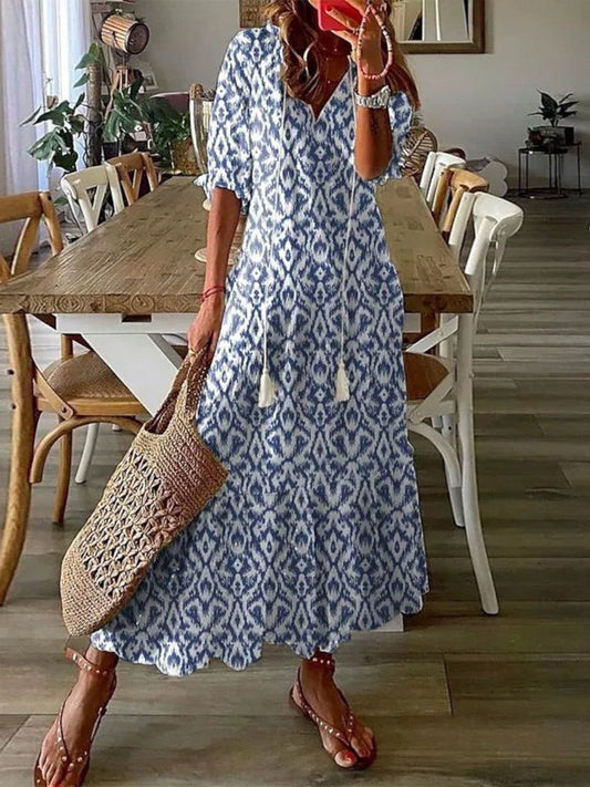 Sophia™  Boho Vintage V-Neck Summer Dress