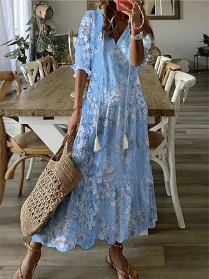 Sophia™  Boho Vintage V-Neck Summer Dress