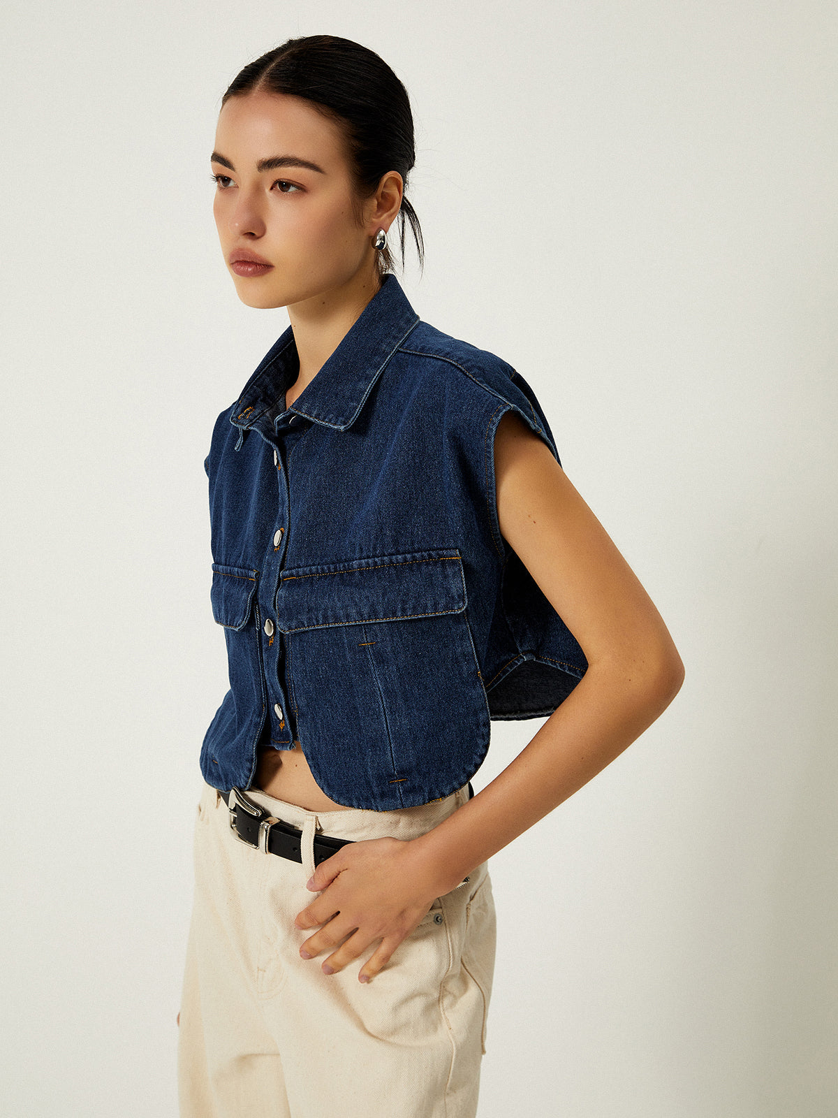 Lira Denim Pocket Turn-Down Collar Vest