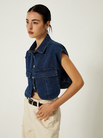 Lira Denim Pocket Turn-Down Collar Vest