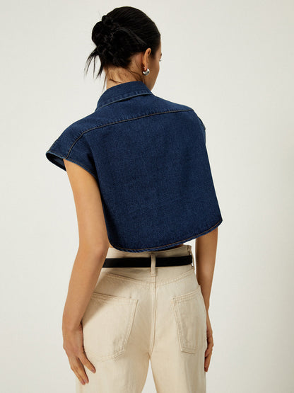 Lira Denim Pocket Turn-Down Collar Vest
