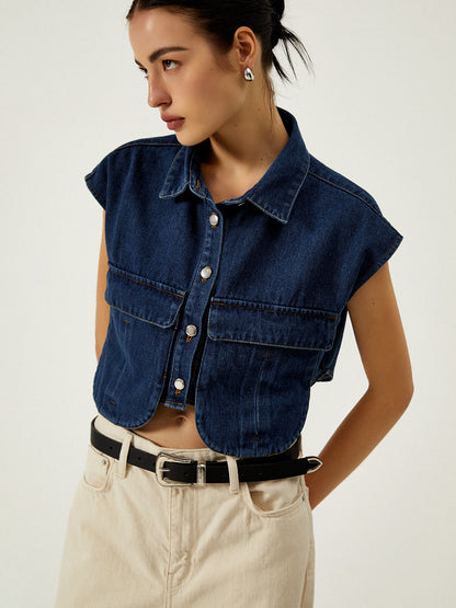Lira Denim Pocket Turn-Down Collar Vest