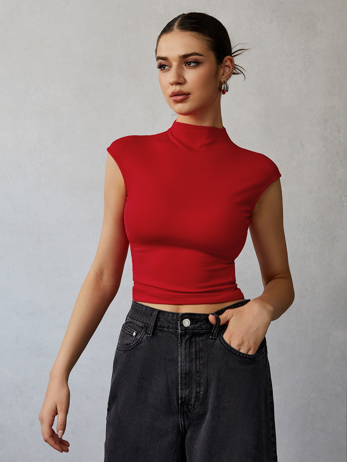 Sophia Mock Neck Cap Sleeve Tee