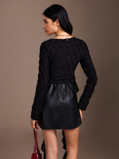 Amara Ruffle Rosette Pleated Blouse