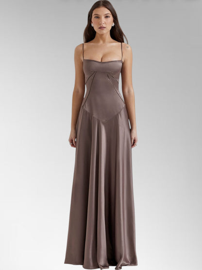 Anabel Brown Satin Lace-Up Evening Gown