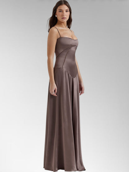 Anabel Brown Satin Lace-Up Evening Gown