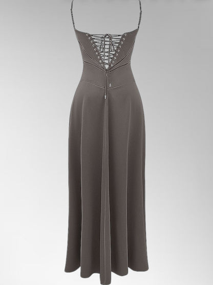 Anabel Brown Satin Lace-Up Evening Gown