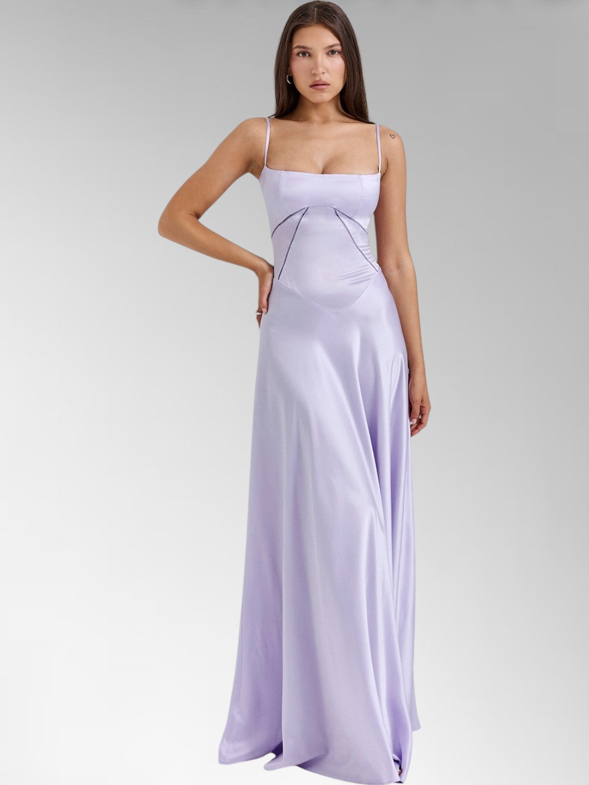 Anabel White Satin Lace-Up Evening Gown