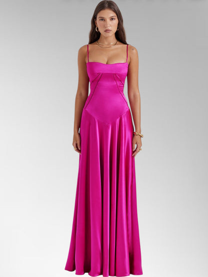 Anabel Brown Satin Lace-Up Evening Gown