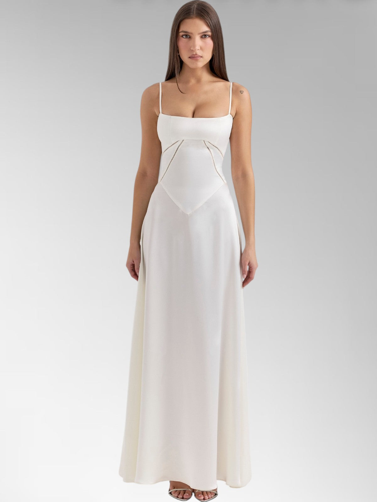 Anabel White Satin Lace-Up Evening Gown