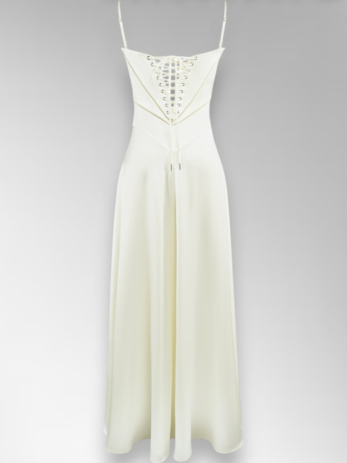 Anabel White Satin Lace-Up Evening Gown