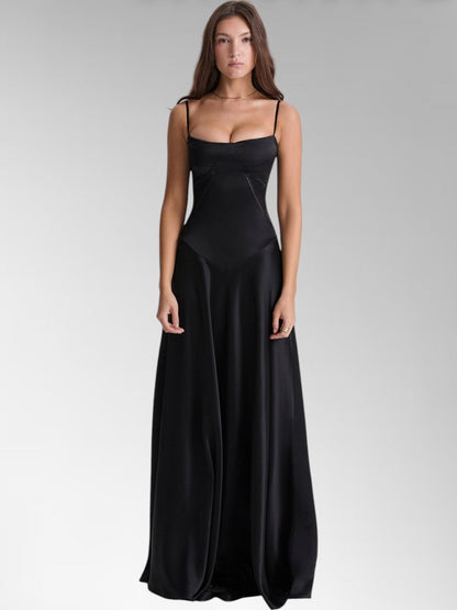 Anabel White Satin Lace-Up Evening Gown