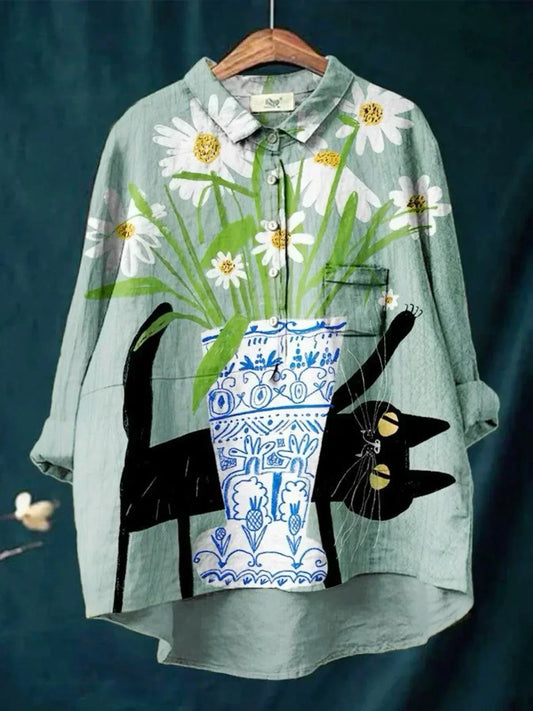 Rebecca™  Stylish Cat Print Shirt