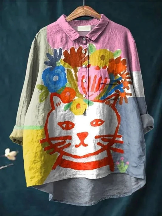 Sophia™ Artistic Cat Print Shirt