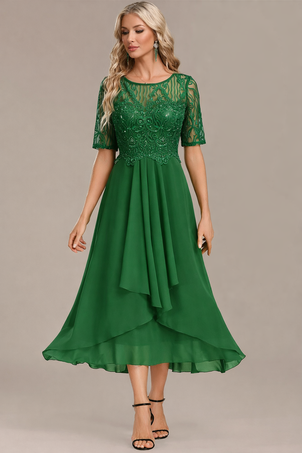 Nancy Navy Lace Short Sleeve Round Neck Dress