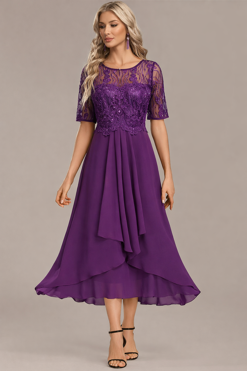 Nancy Navy Lace Short Sleeve Round Neck Dress