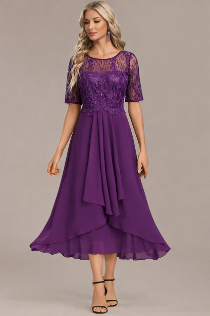 Nancy Navy Lace Short Sleeve Round Neck Dress