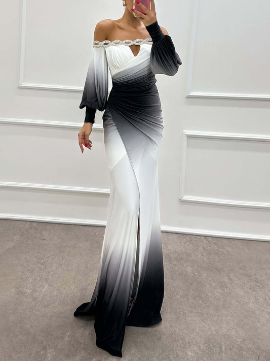 Elysia Gradient Off-Shoulder Evening Dress