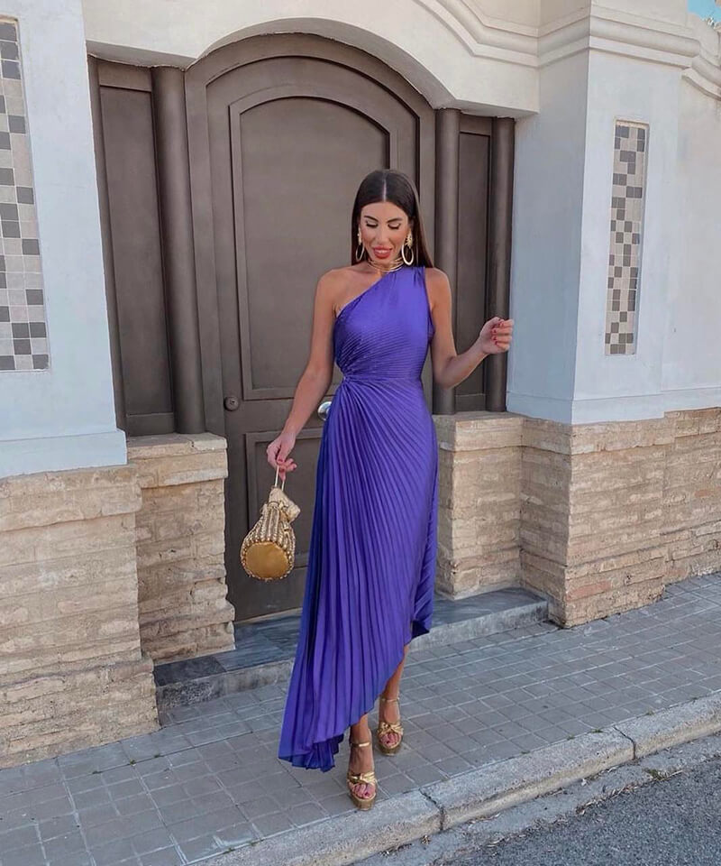 Celeste Elegant One-Shoulder Midi Dress