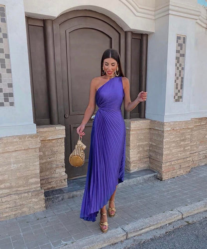 Celeste Elegant One-Shoulder Midi Dress