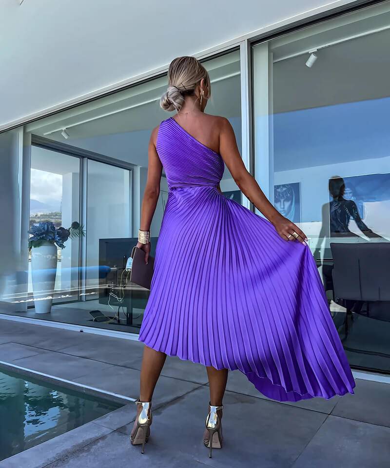 Celeste Elegant One-Shoulder Midi Dress