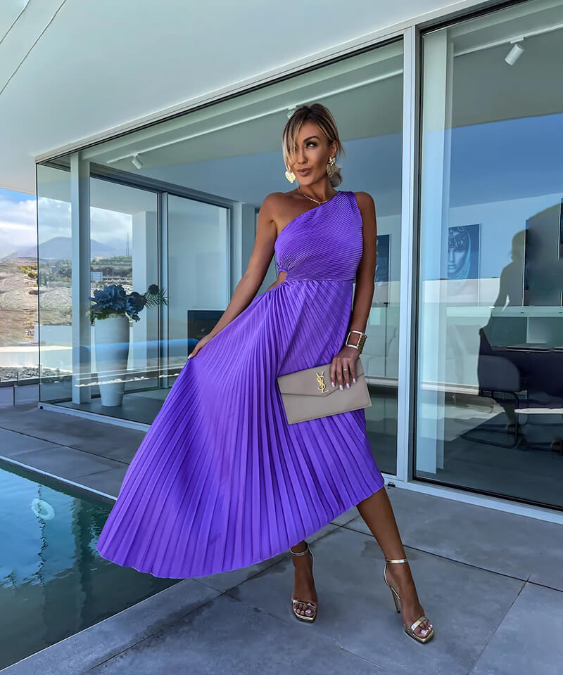 Celeste Elegant One-Shoulder Midi Dress