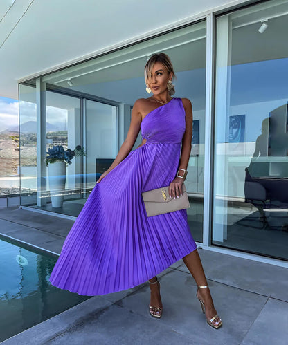 Celeste Elegant One-Shoulder Midi Dress