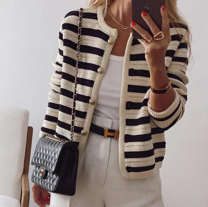 Zayla™ Gold Button Striped Cardigan