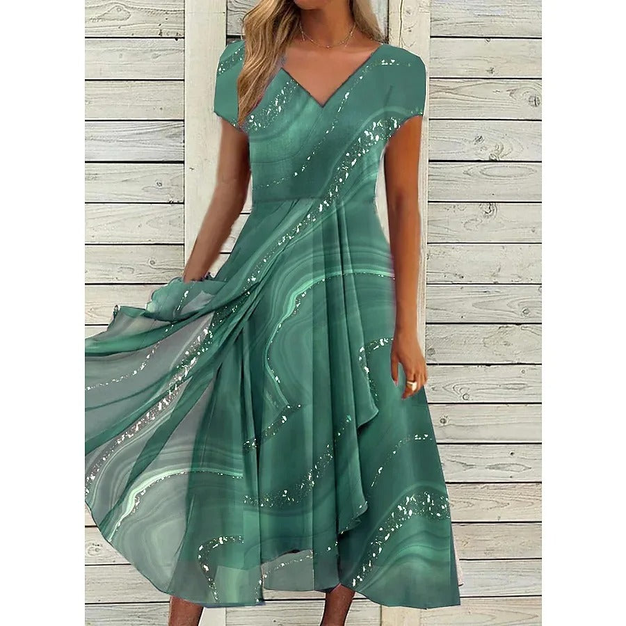 Josephine™  Elegant V-Neck Midi Dress