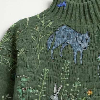 Hana™ Cozy Knitted Sweater with Forest-Inspired Print