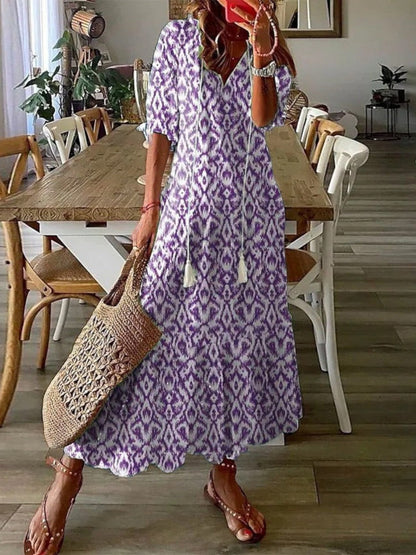 Sophia™  Boho Vintage V-Neck Summer Dress
