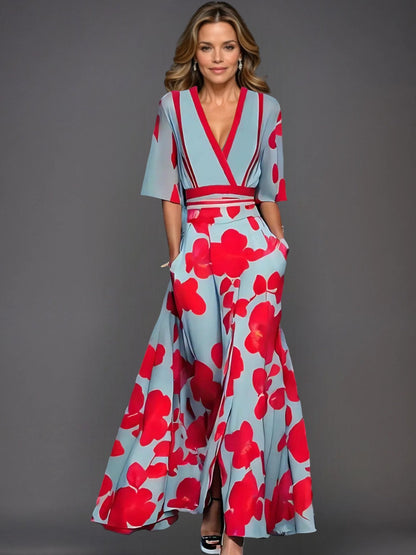 Zoe - Classic Floral V-Neck Maxi Dress